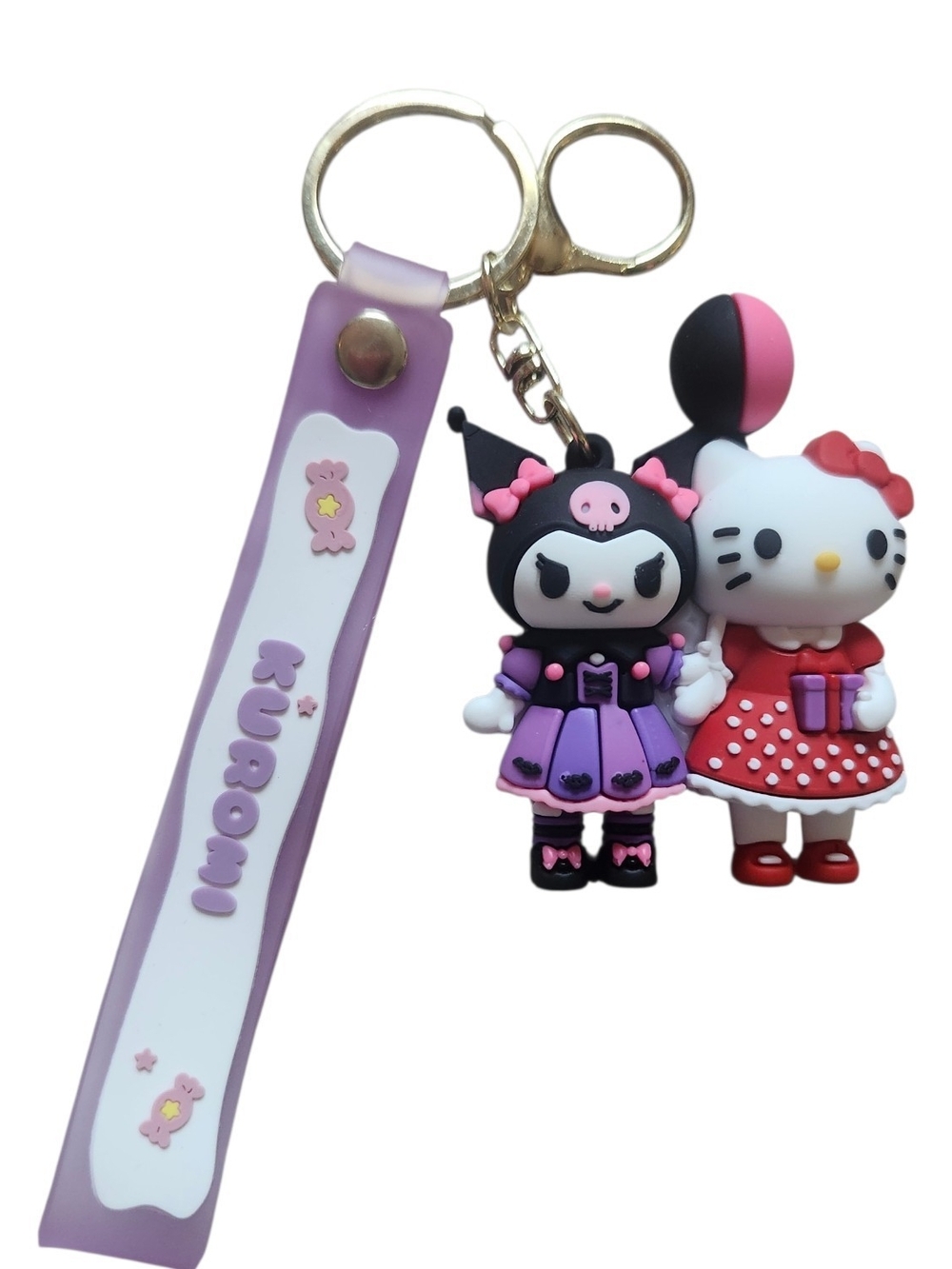 Hello Kitty & Kuromi Purple Pink Silicone Keychain Charm NWOT